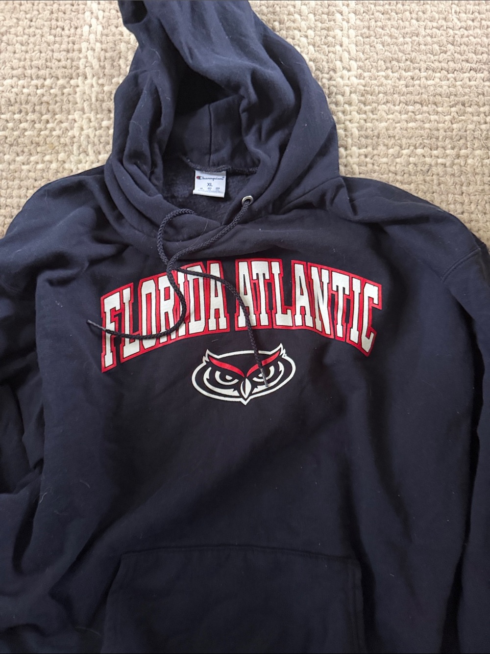 FAU Sweatshirt-Champion Navy Zip-Up Hoodie with Red & White Florida Atlantic Log